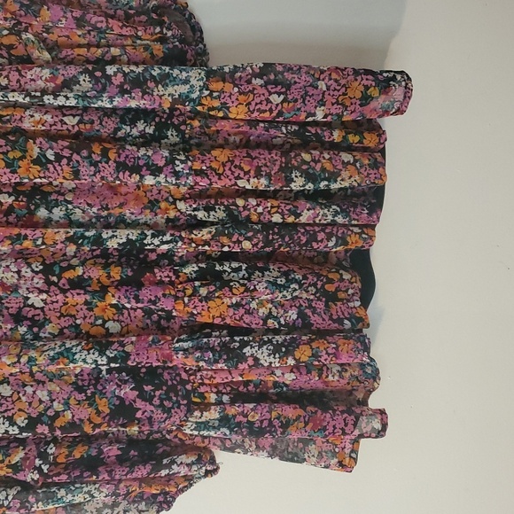 Vince Camuto Floral Babydoll Mini Dress Size Large Sheer Longsleeve Split V-Neck - Picture 4 of 13